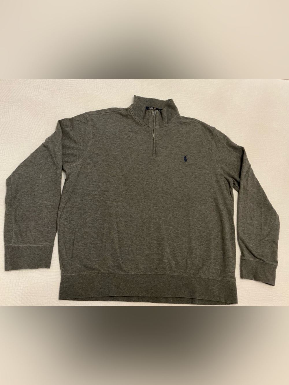 Polo by Ralph Lauren Men's Dark Gray Half-Zip Sweater with Navy Pony Logo